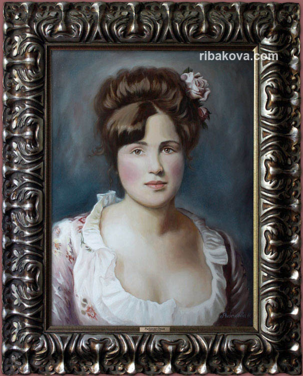 Женский портрет в старинном костюме, вписанный в картину старого мастера